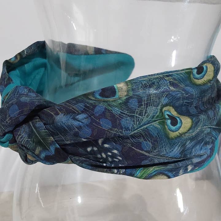 Bee my Oyster - Wholesale Fashion headband – women's - Hairband Liberty of London Peacock Feather Cotton Fabric Bes1