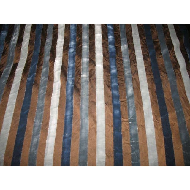 Velvet Striped Silk Taffeta Fabric - Malmore Chocolate/Blue for wholesale by Hyena