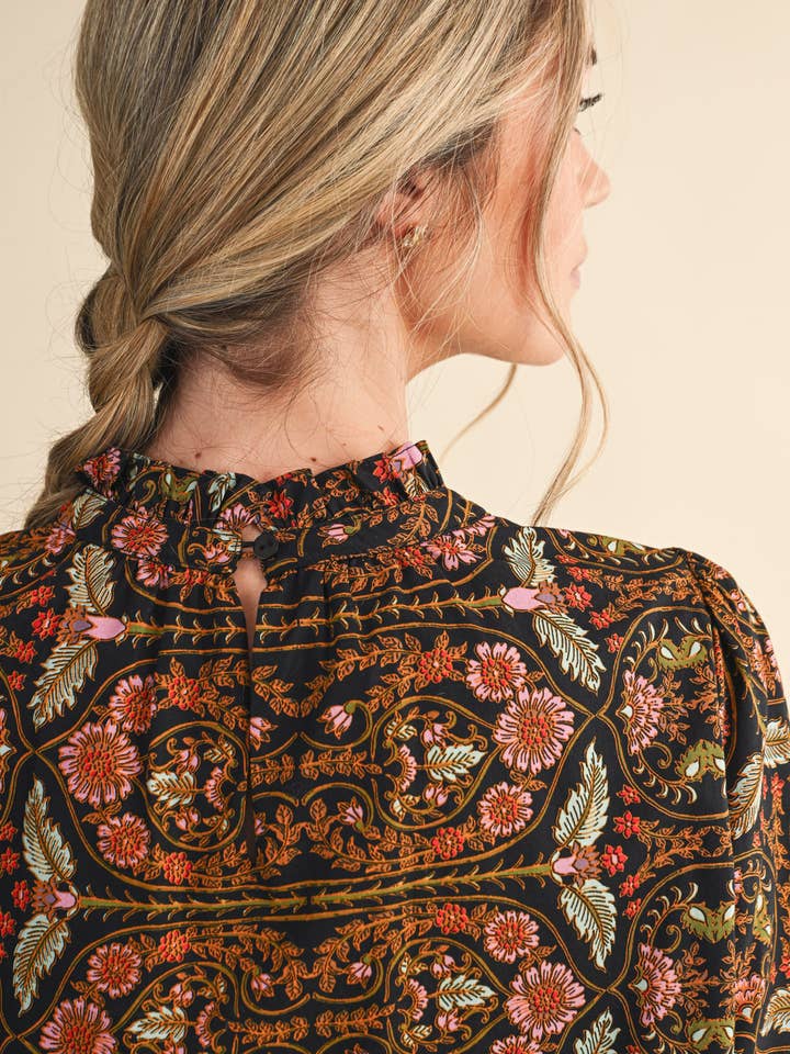 &MERCI - Wholesale Blouse - Women's - EXCLUSIVE FLORAL PRINT TOP WITH FLORAL TRIM MTP45288