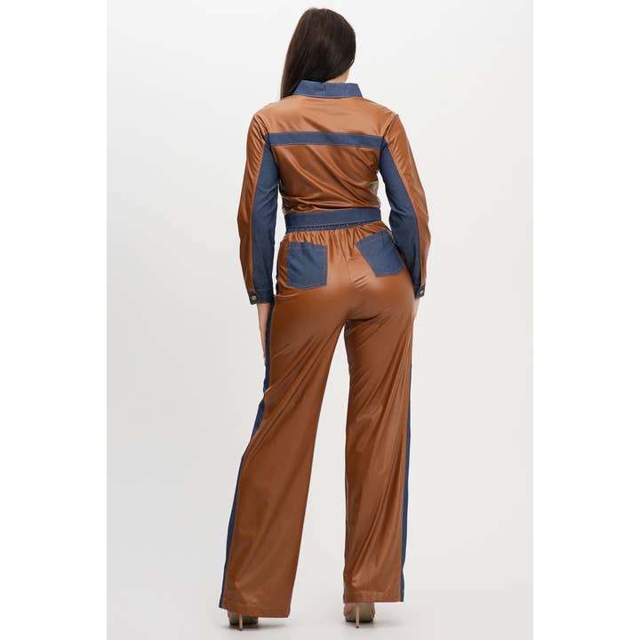 DORCAS - Wholesale Top & Pant Set (NOT Loungewear) - Women's - PU DENIM CONTRAST JACKET AND PANT SET3