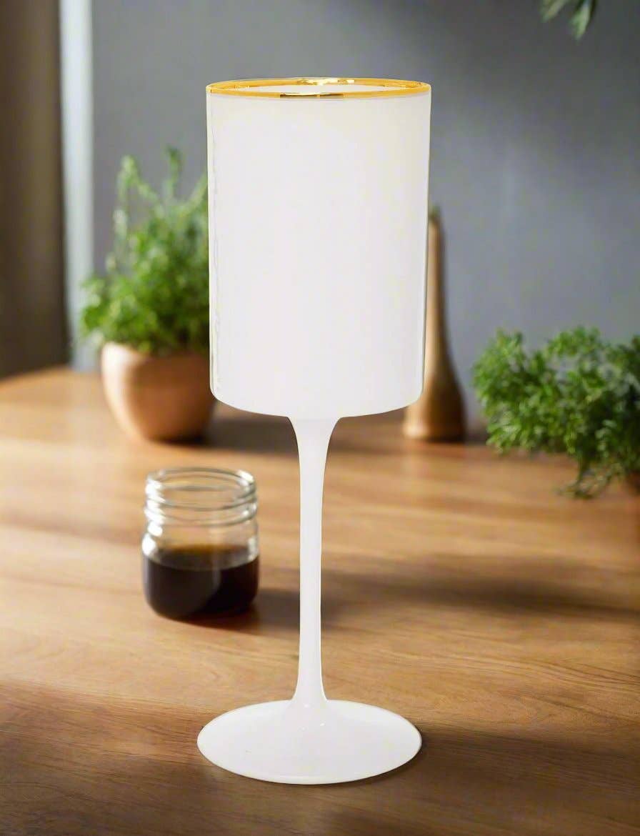 CLASSIC TOUCH DECOR INC. - Wholesale Wine Glass - Set of 6 White Square Shaped Wine Glasses with Gold Rim2