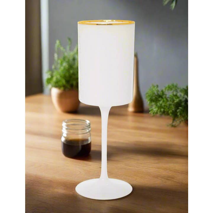 CLASSIC TOUCH DECOR INC. - Wholesale Wine glass - Set of 6 White Square Shaped Wine Glasses with Gold Rim2