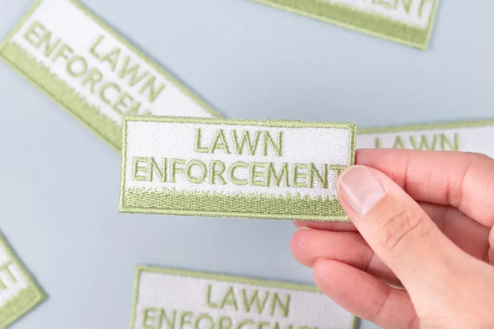 Field Trip Threads - Wholesale Patch - Lawn Enforcement Embroidered Iron-On Patch Grass Garden Dad3