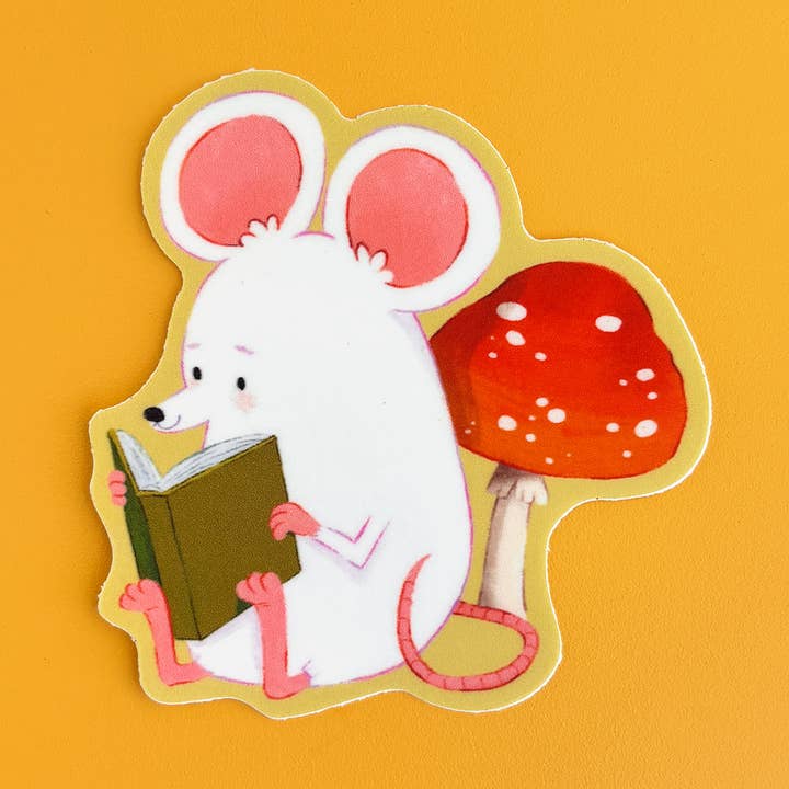 Bookish Mouse Sticker for wholesale by Emma Trithart