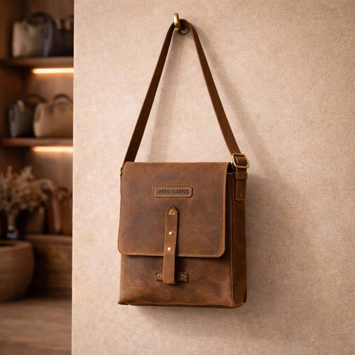Genuine Leather Crossbody Purse Messenger Style – Brown for wholesale by Alta Quero
