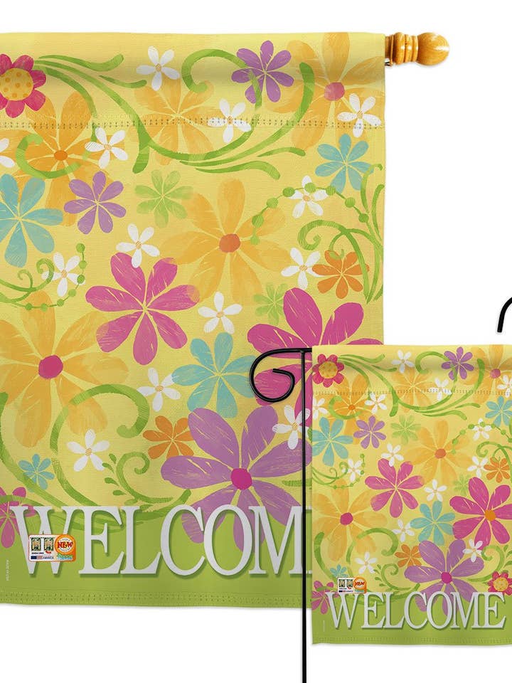 Welcome Daisy Garden Floral Decor Flag for wholesale by Two Group Flag Co