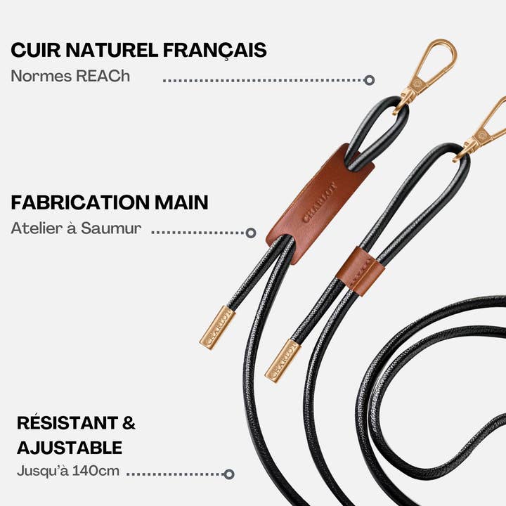 CHARLOT · Paris - Wholesale Bag Strap - Women's - Noga Black Gold Leather1