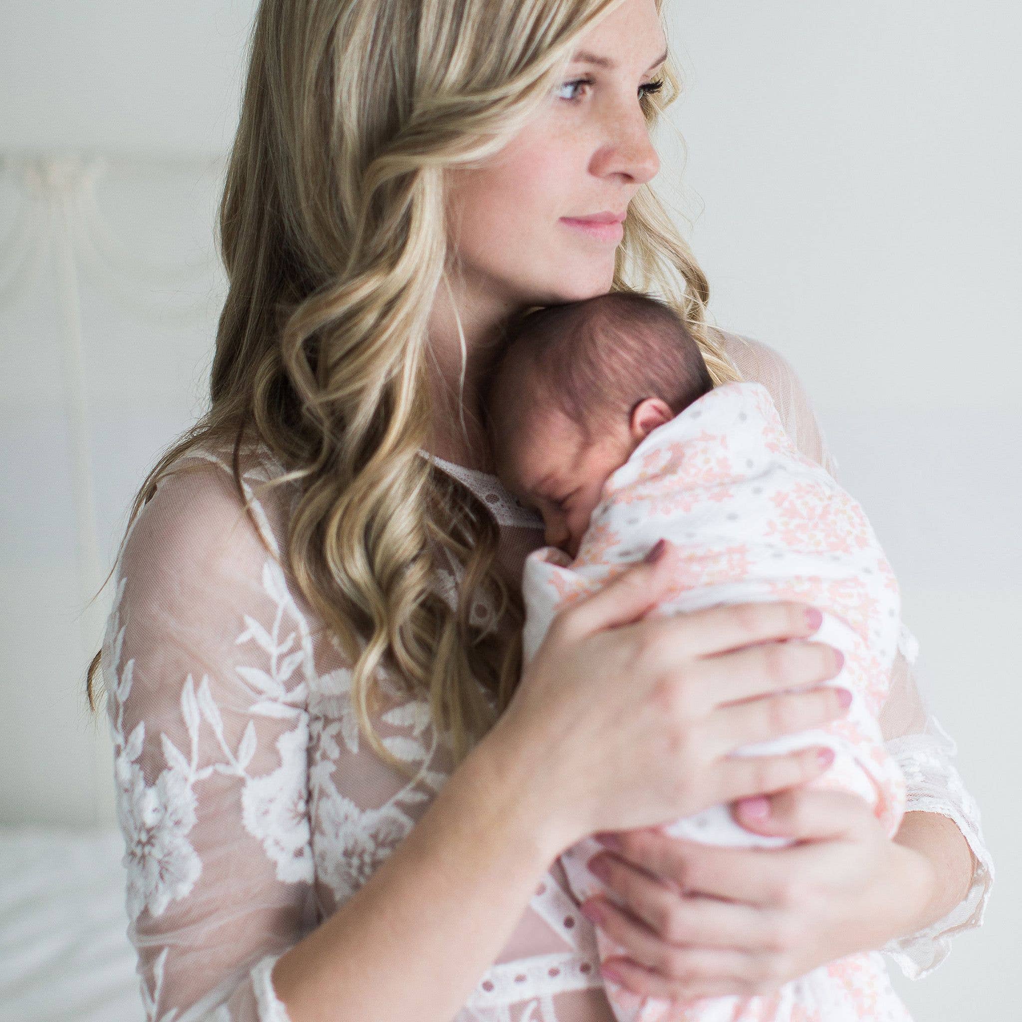 SwaddleDesigns - Wholesale Swaddle Set - Baby - Muslin Swaddle Blankets, Set of 3, Floral with Gold Shimmer 4