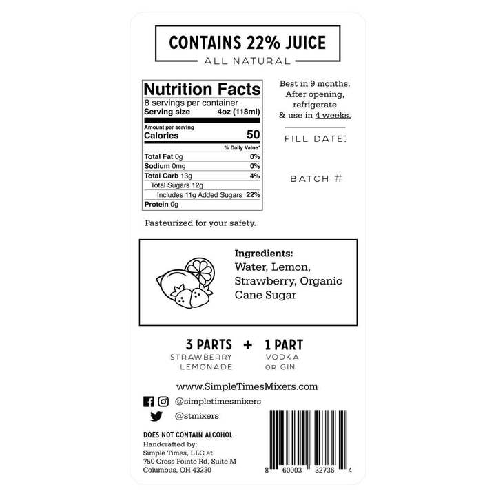 Simple Times Mixers - Wholesale Cocktail Mix/Syrup - Strawberry Lemonade | All Natural Cocktail Mixer4