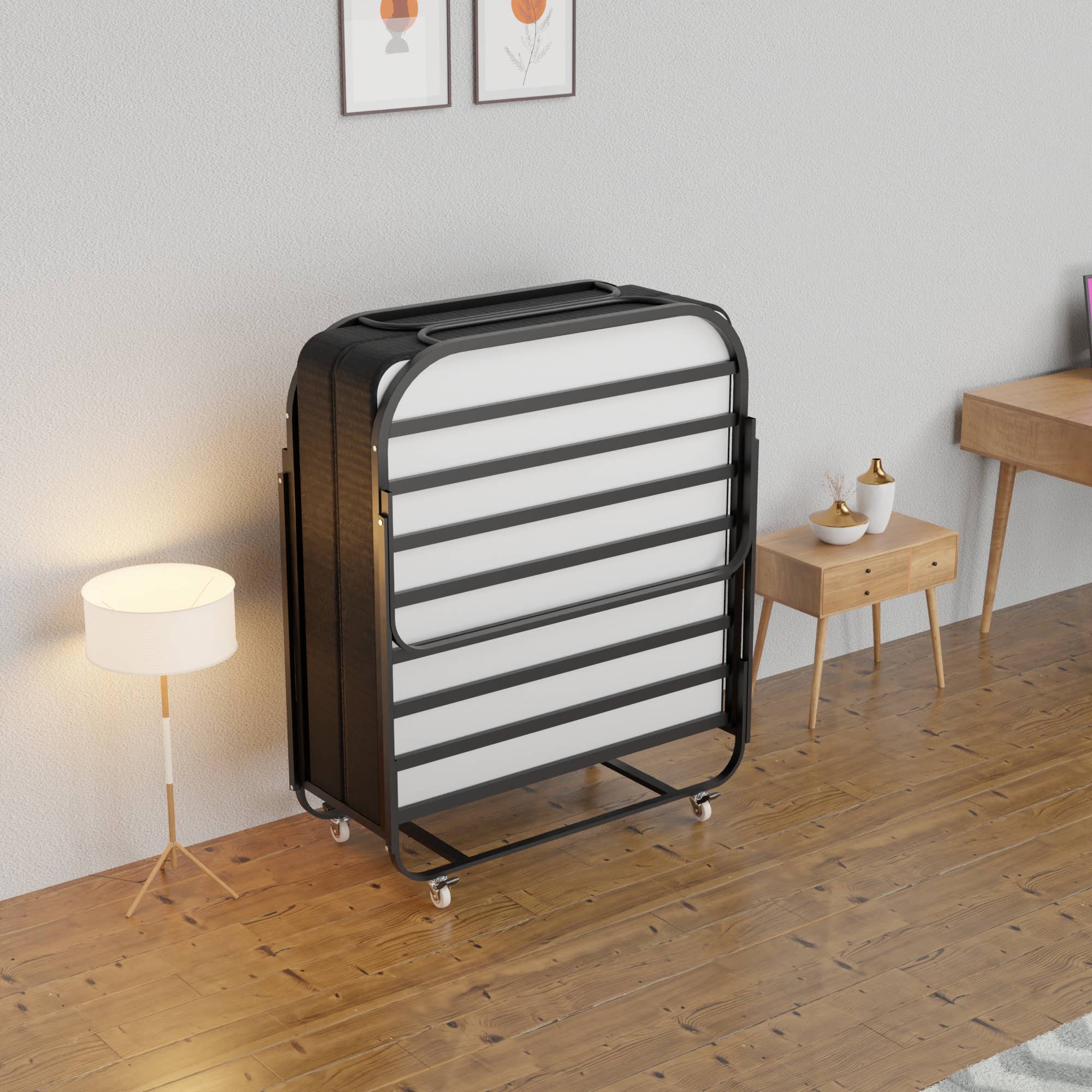 White 16" Rollaway Folding Cot Bed with 5" Memory Foam Mattresses for wholesale on Faire4