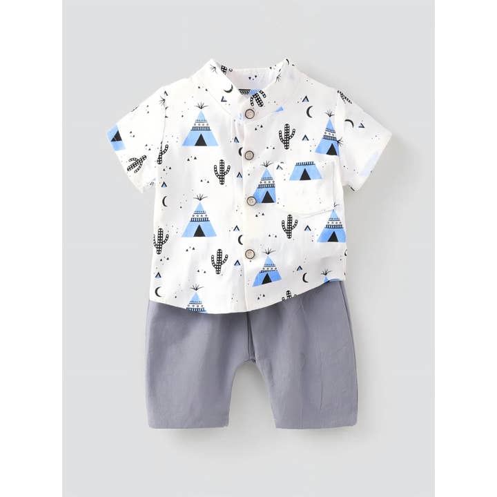 PatPat - Wholesale Top & Short Set - Baby - 95% Cotton Baby Cactus Print Short-sleeve Shirt & Pants Set