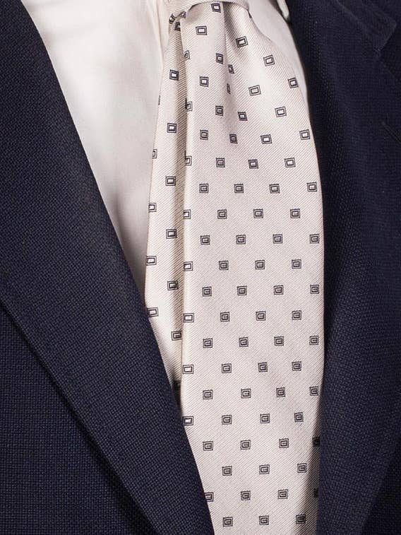 Gravata de Cerimónia de Seda Cinza Padrão Azul CY2685 por atacado de Graffeo Cravatte