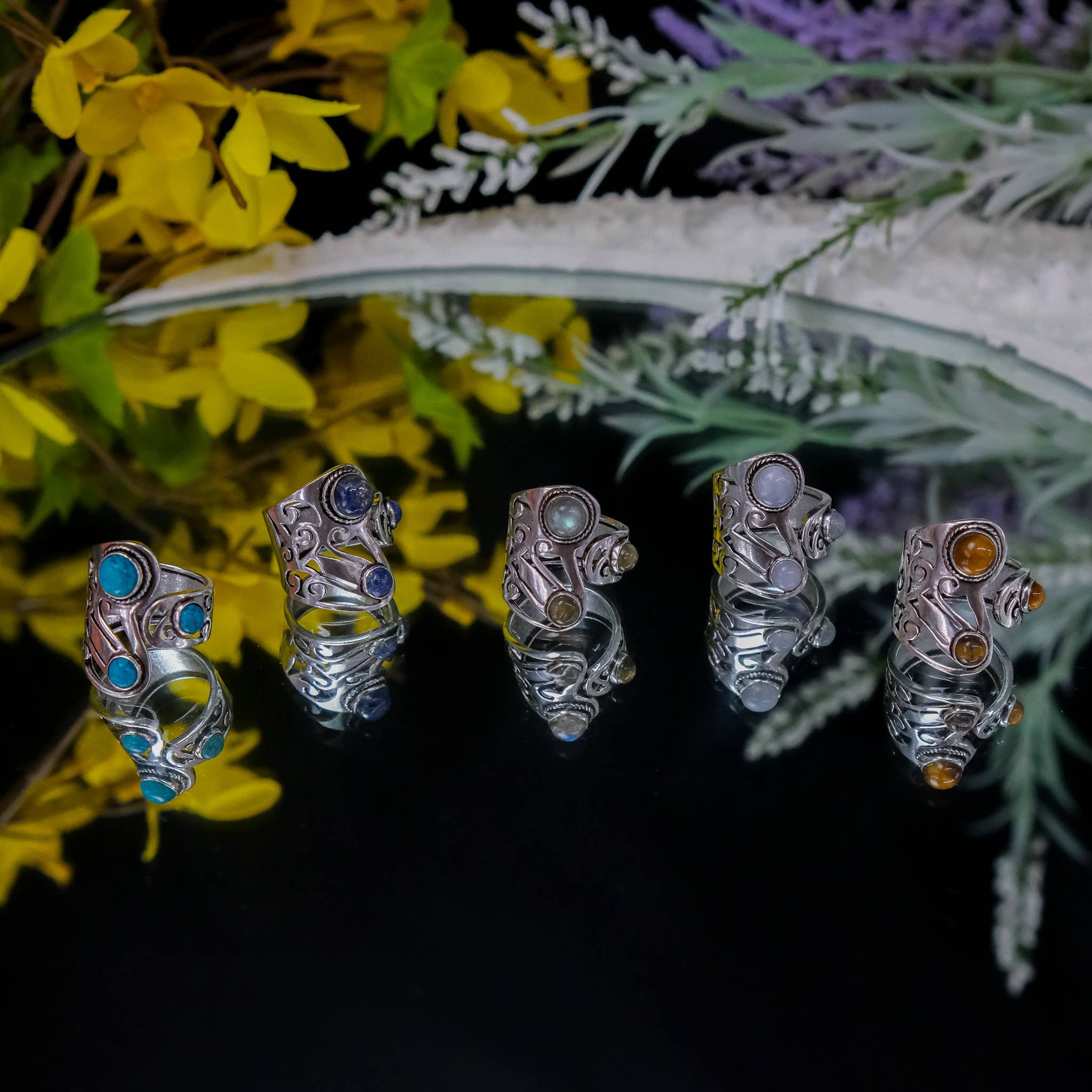 Karma Nepal Crafts – Anel de cocktail/declaração por atacado – Anéis Boho de Prata com Pedras Naturais Ajustáveis5