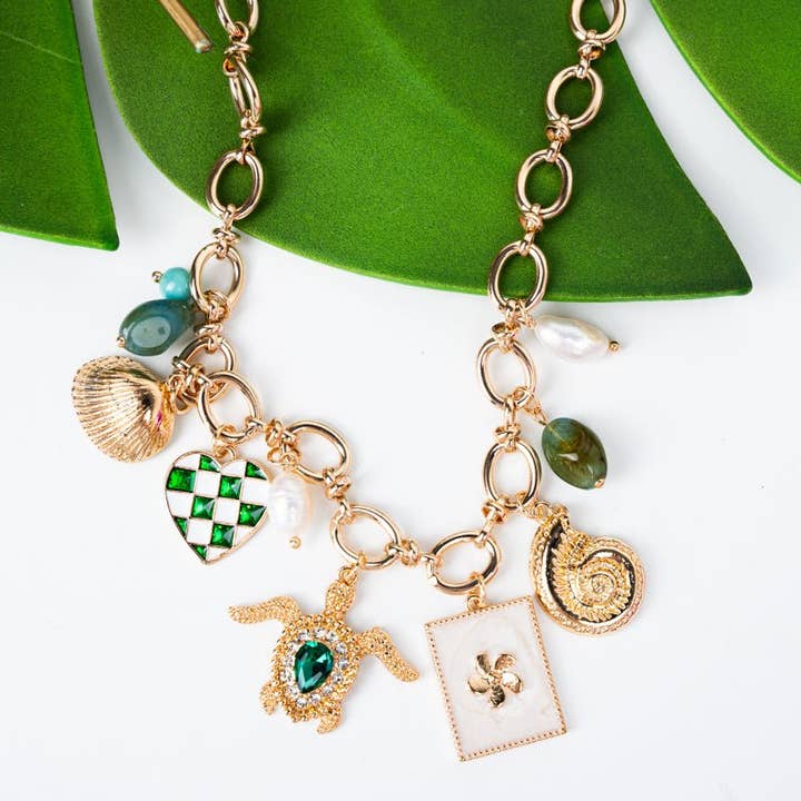 Wholesale Accessory Market - Wholesale Pendant/Charm Necklace - Viola Turtle Theme Goldtone Charm Necklace