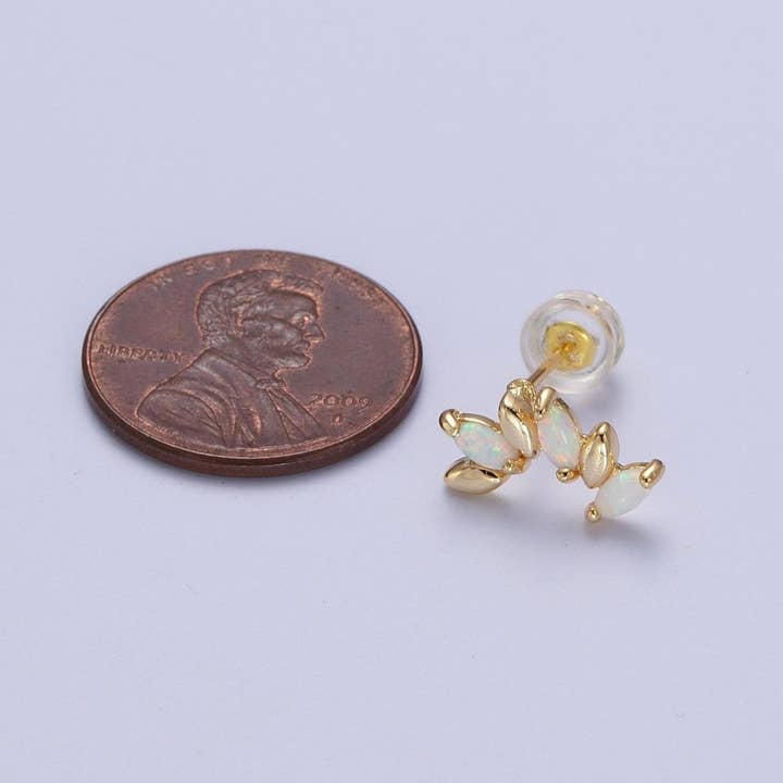 Aim Eternal - Wholesale Stud/Post Earrings - Dainty 14K Gold Filled White Opal Gold Marquise Stud Earrings | AD-1073