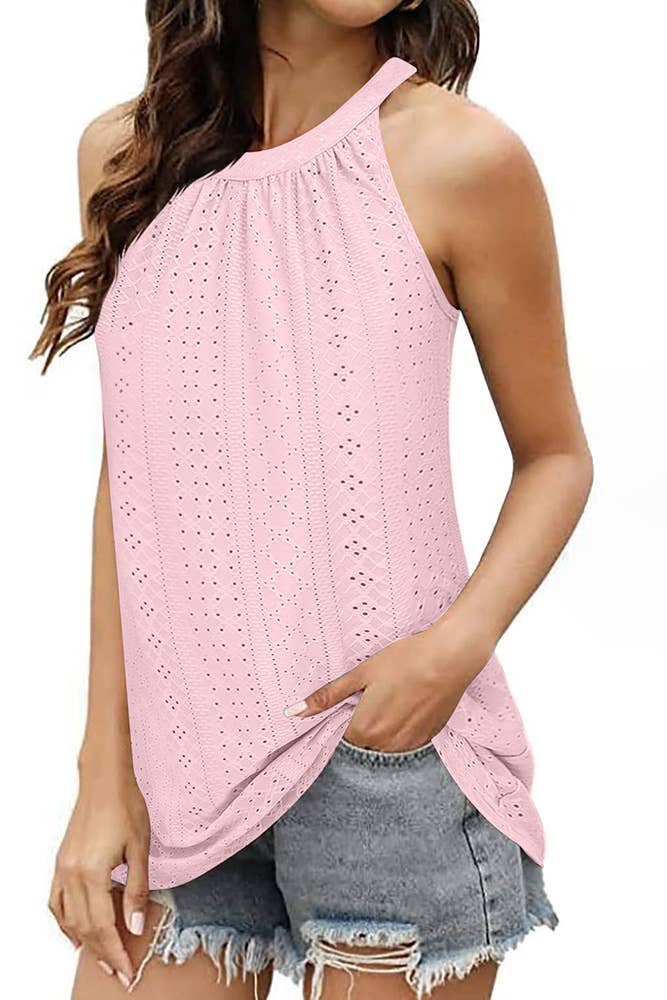UNISHE - Wholesale Tank Top - Women's - Sleeveless Halter Hollow Out Tank Top ZZKF6837