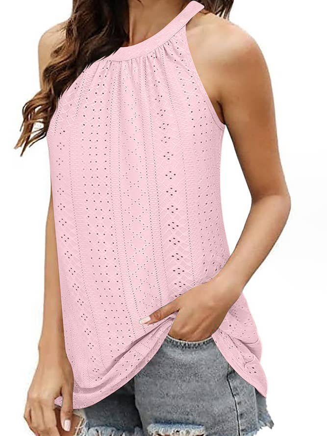 UNISHE - Wholesale Tank Top - Women's - Sleeveless Halter Hollow Out Tank Top ZZKF6837