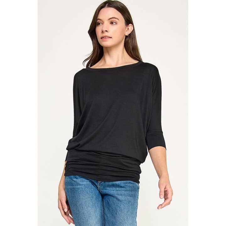 Heimious - Wholesale Knit Top - Women's - 3/4 Dolman Sleeve Round neck Modal Jersey Top, 250382