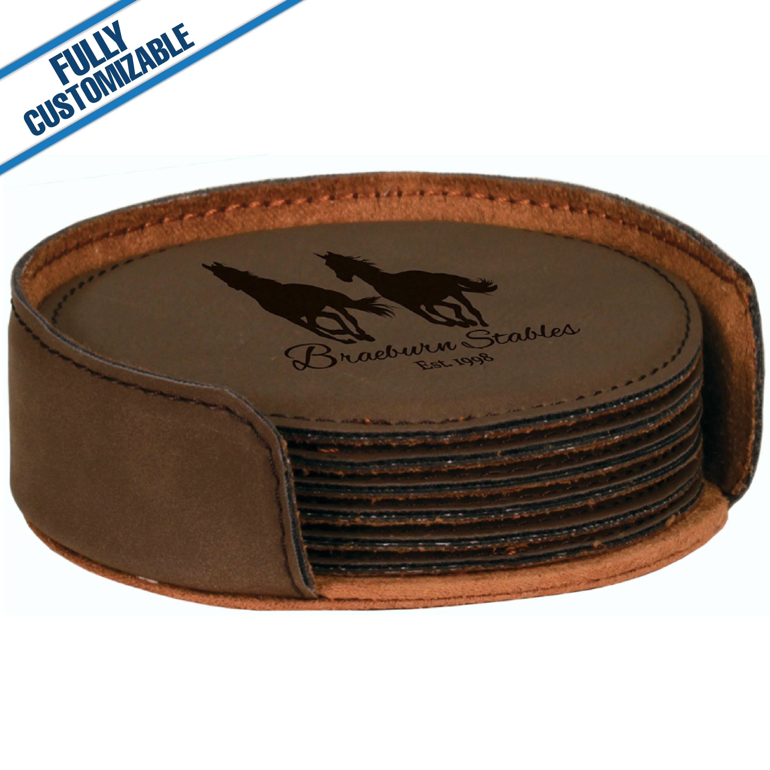 GiftWorksPlus - Wholesale Coasters - Engraved Leatherette Round Coasters - Fully Customizable20