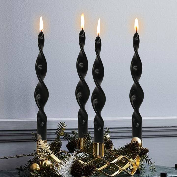 4-Pack #17 Halloween Handmade Black Home Decor Taper Candles for wholesale by Candles Meta