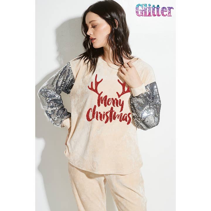 Juleglitter Sequin fløjlsweatshirt sæt for engroshandel hos Phil Love