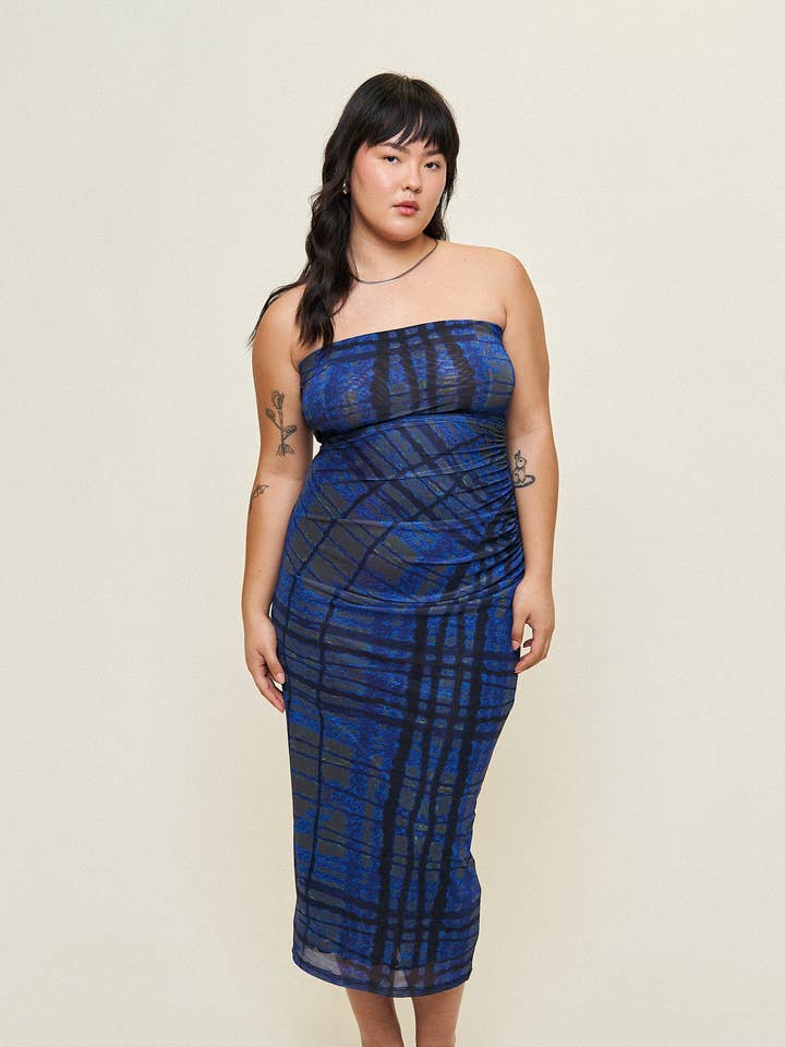 Charlie Ruched Mesh Tube Dress Plus Size Available for wholesale by What Lo Wants