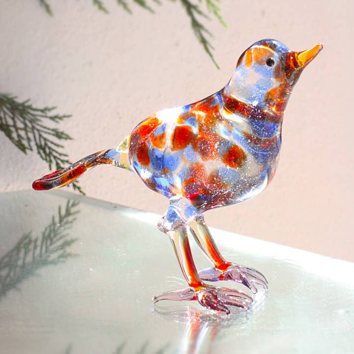 Lampwork glass bird sculpture, hand blown bird decor, art for wholesale by Adamodart