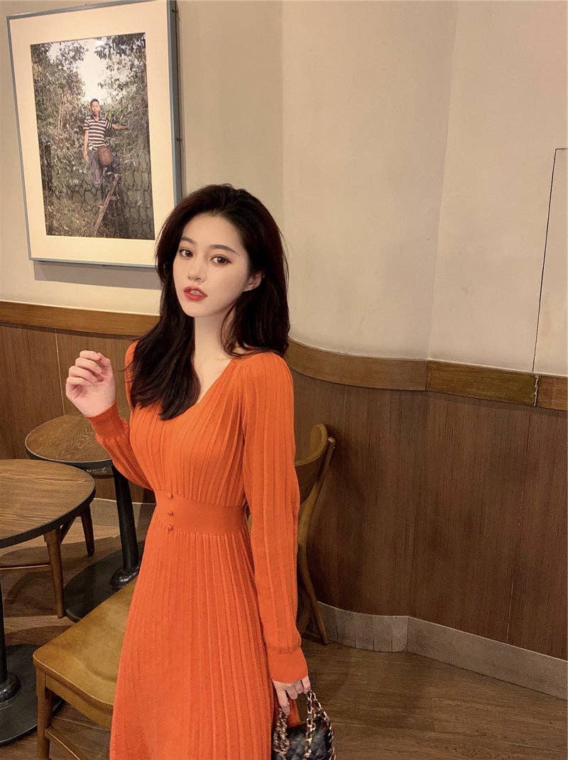 Marayn - Wholesale Dress - Women's - HighWaisted Knit Dress Chic Korean Style for Fall7
