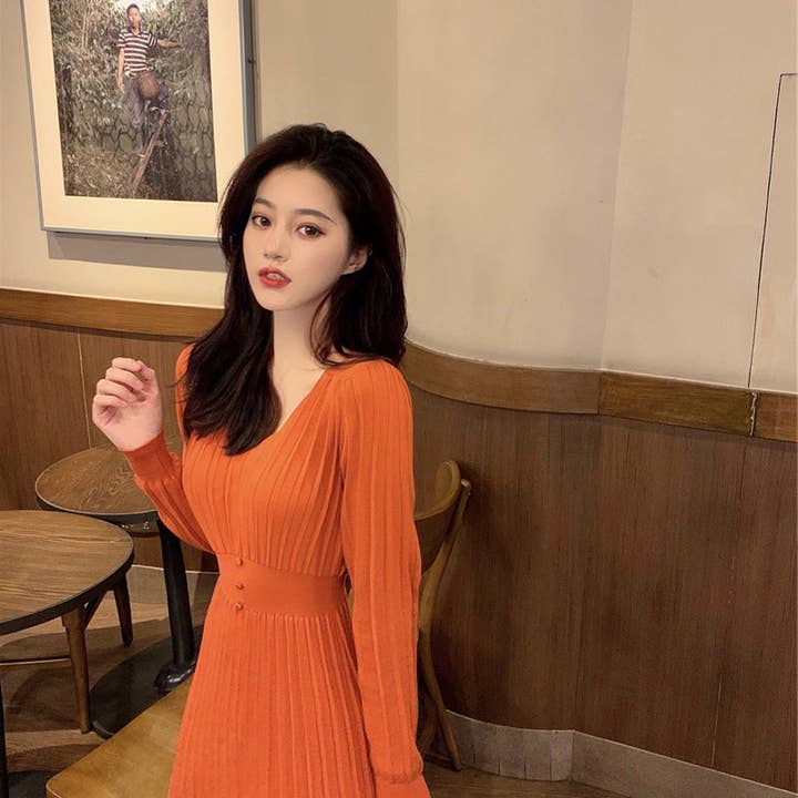 Marayn - Wholesale Dress - Women's - HighWaisted Knit Dress Chic Korean Style for Fall7