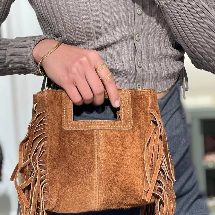 Cassette Barcelona - Wholesale Crossbody Bag - Women's - Mina Suede Leather Tassel Crossbody Bag Khaki Green5