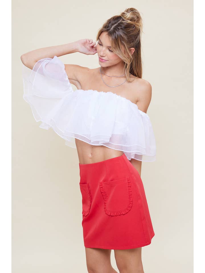 idem ditto - Vendita all'ingrosso Camicetta - Donna - TOP CORTO TRASPARENTE CON SPALLE SCOPERTE E VOLANT1