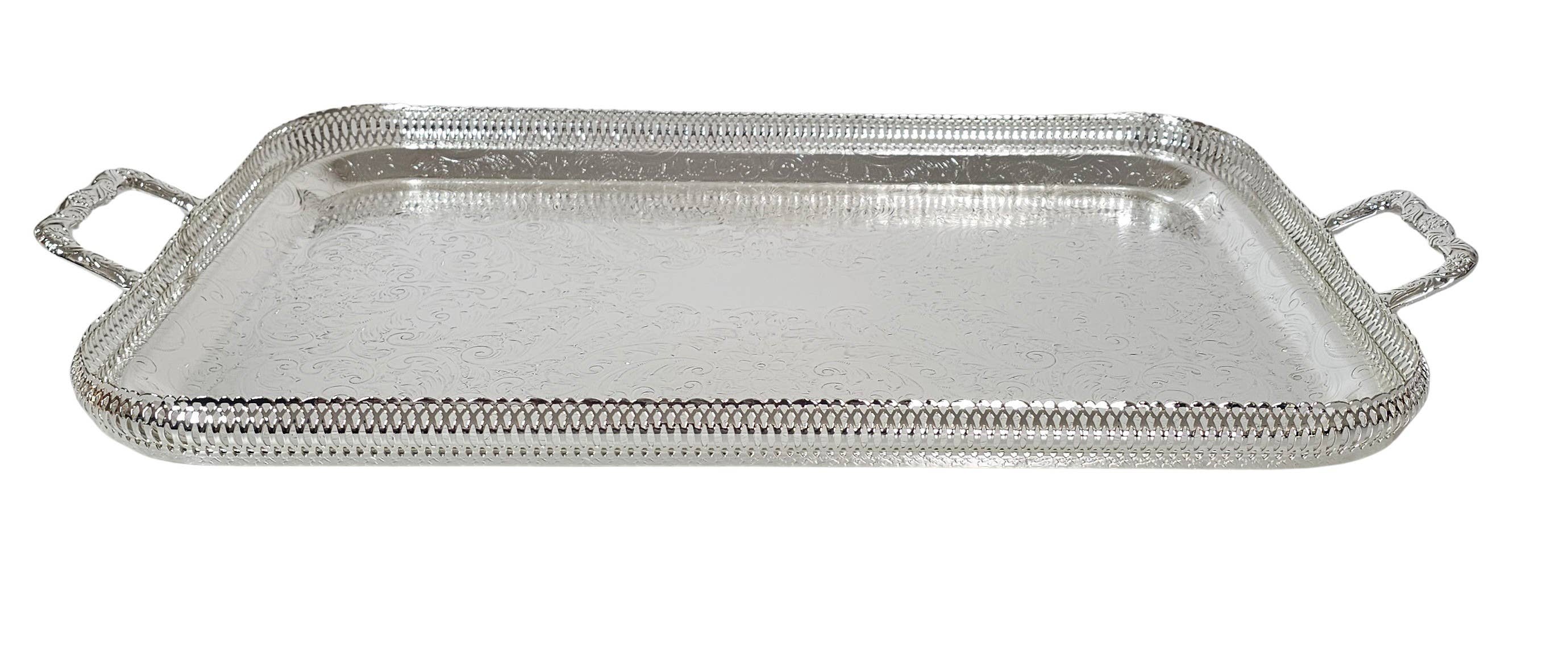 Corbell Silver - Wholesale Decorative Tray - Queen Anne Large Oblong 24" Gallery Tray English Silver Plate NO FEET (Tarnish Resistant). SKU #: 0/6340.2