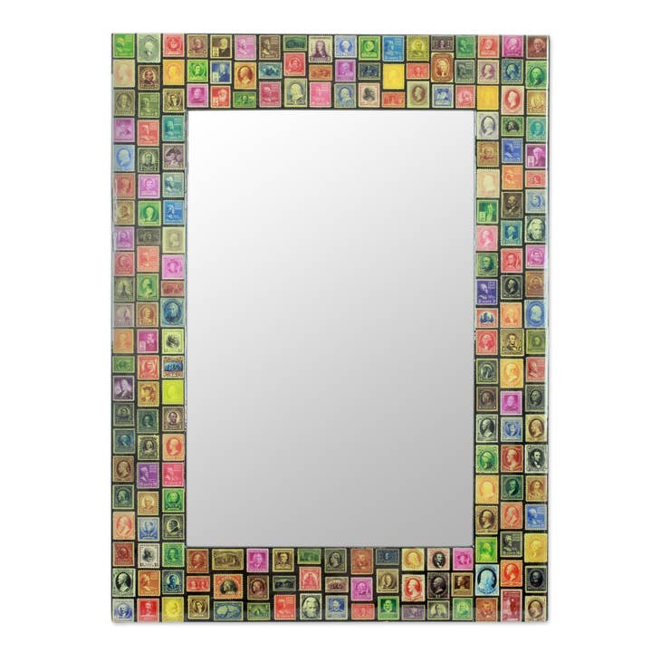 Novica Handmade Stamp Collector Decoupage Wall Mirror for wholesale by NOVICA