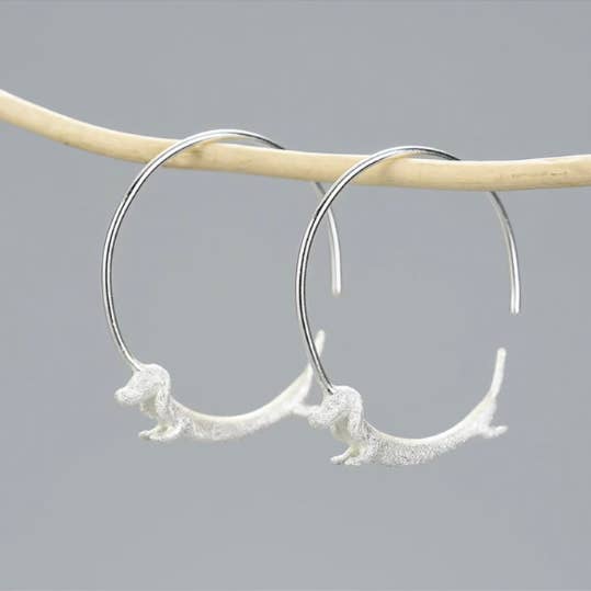 Perimade & Co. LLC - Wholesale Hoop Earrings - Cute Gold Dachshund Dog Hoop Earrings in 925 Sterling Silver