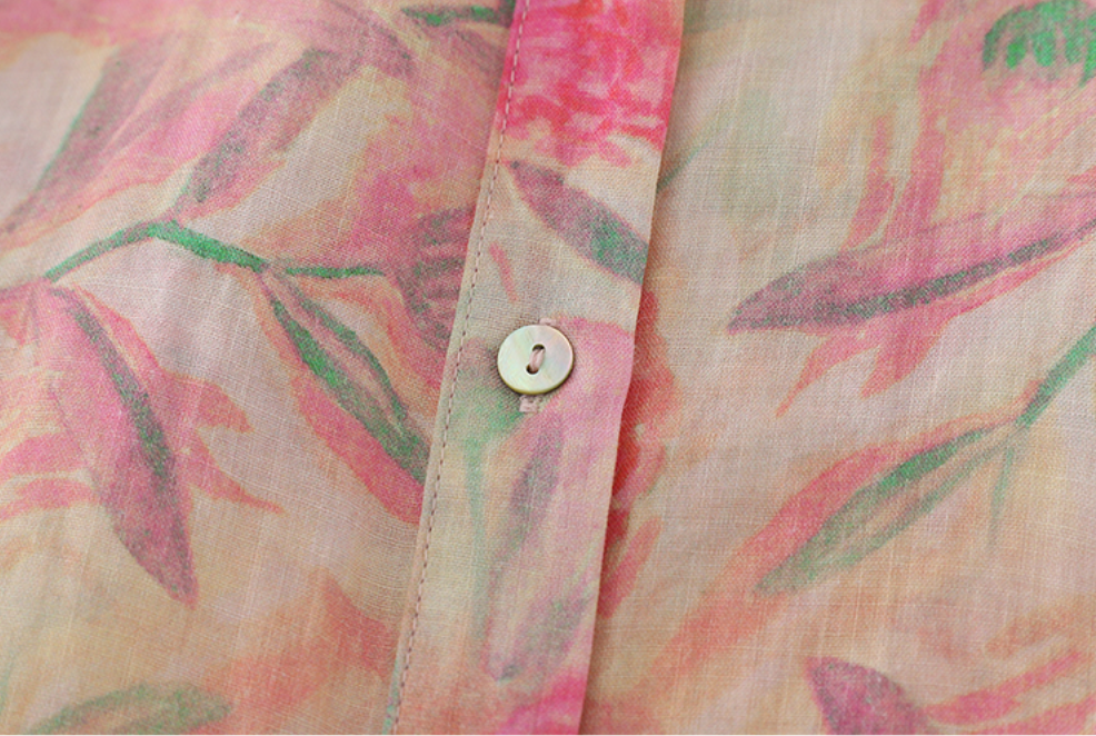 Whisper Mint - Wholesale Button Down Shirt - Women's - Cotton Shirt for Women | French Printed Floral Blouse| 4 pcs4