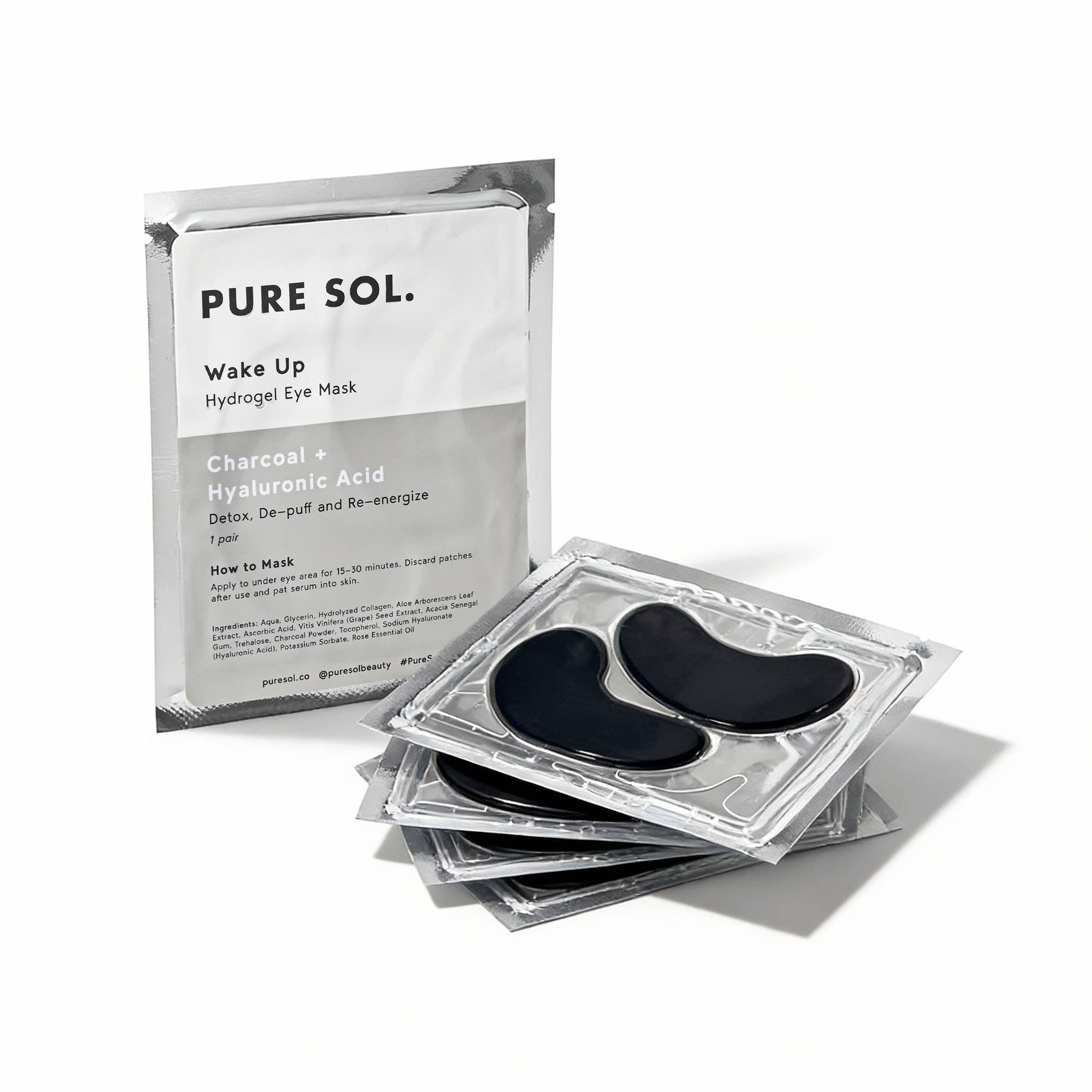 PURE SOL. - Vente Masques de traitement yeux - Masque pour les yeux Wake Up Charcoal + Acide hyaluronique - 1 paire10