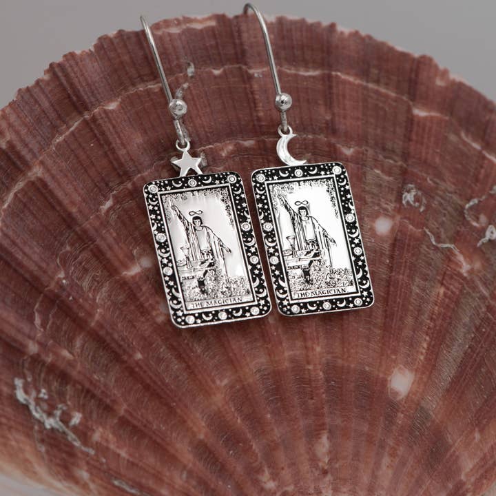 DreamedBy - Wholesale Dangle Earrings - The Magician Tarot Card Engraved 925 Sterling Silver3