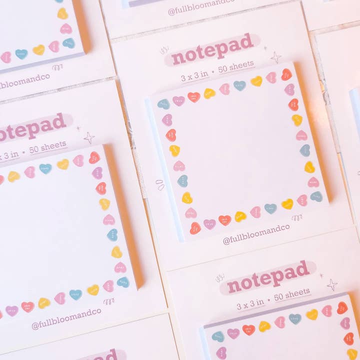 Candy Hearts Memo Pad Valentine's Day Stationery for wholesale by Full Bloom and Co.