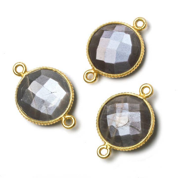 Vermeil Corrugated Bezel Chocolate Moonstone Coin Connector 1 Piece for wholesale by The Bead Traders