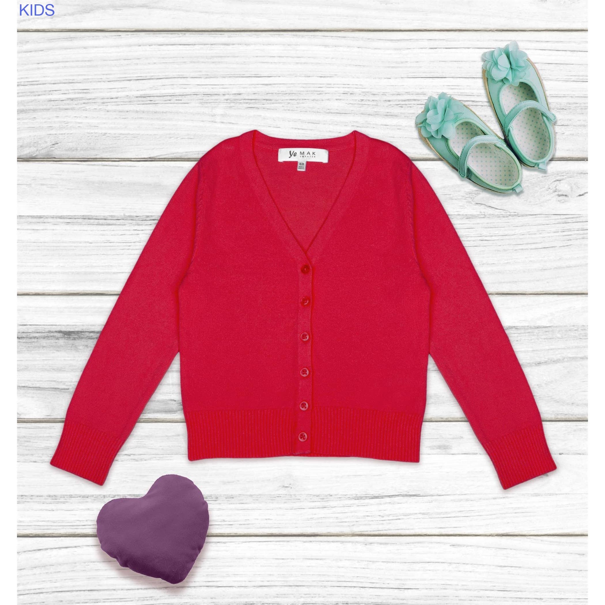 Mak - Wholesale Cardigan - Kids - Girl's Long Sleeve V neck Sweater Cardigan MK5178KID27