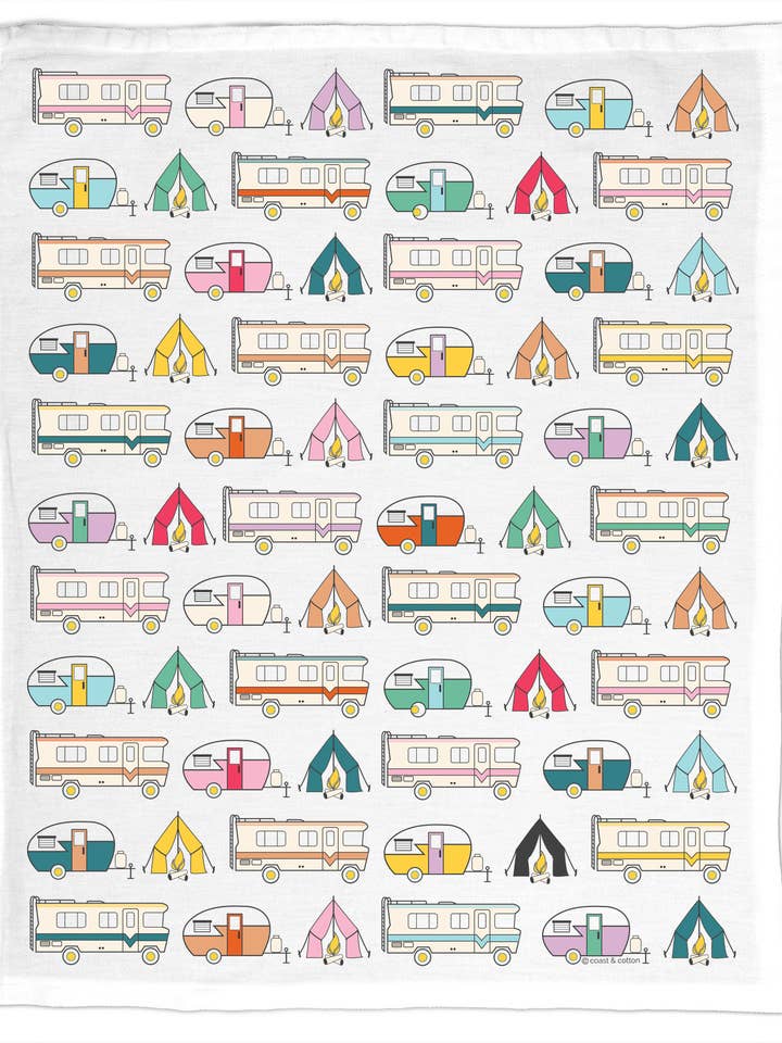 Campers, Organic Cotton Tea Towel for wholesale by Coast & Cotton