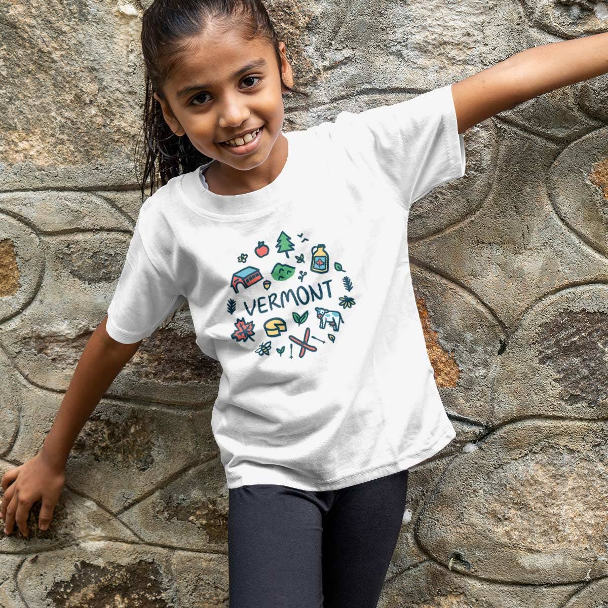 RetroPlanet - Wholesale Screen Printed T-Shirt - Kids - Vermont Doodles Playful Icons Youth T-Shirt Unisex XS-XL9