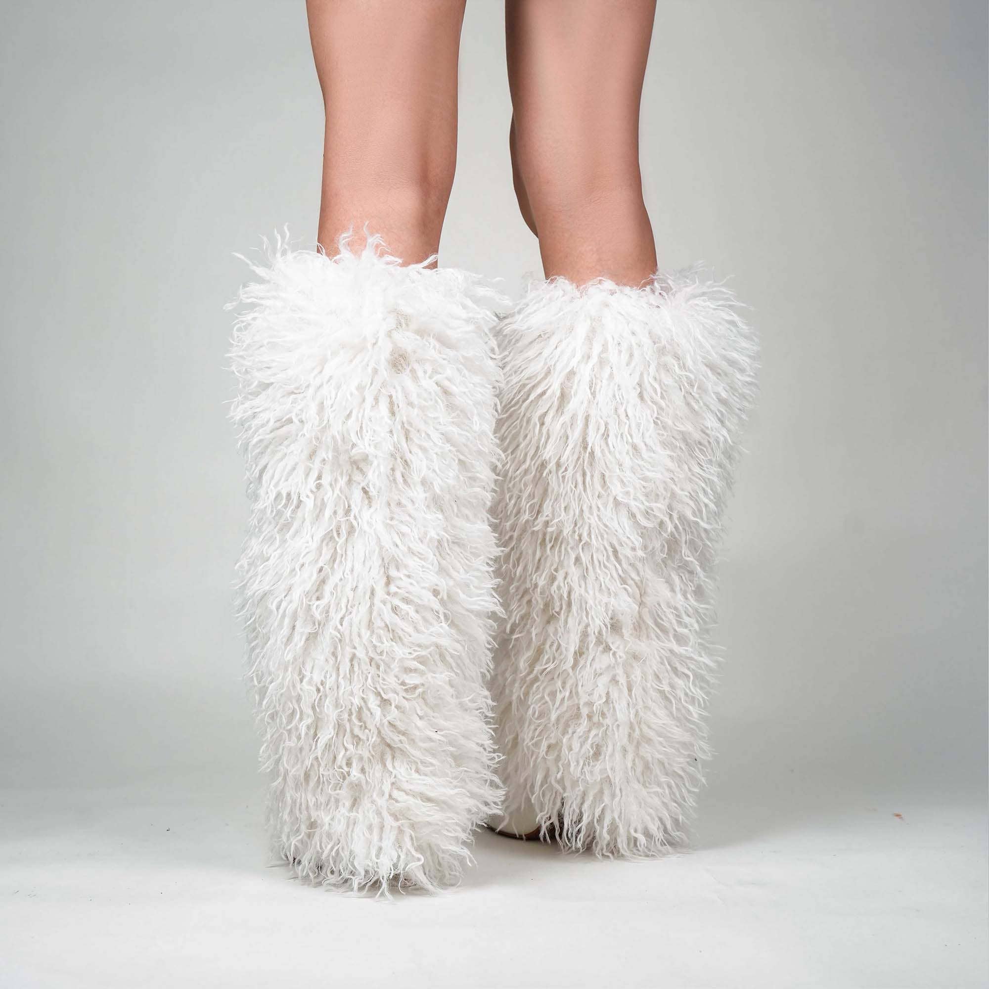 White Women's DEMURE DIAMANTE FAUX FUR BOOT  for wholesale on Faire8