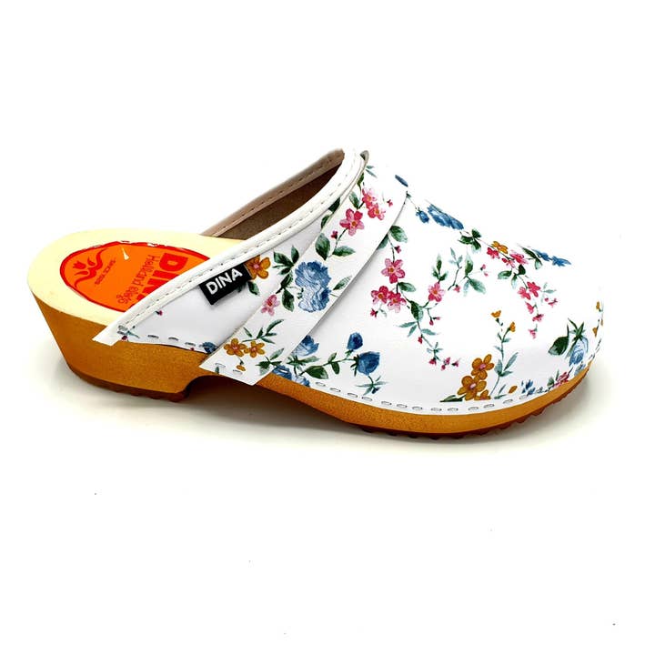 Sabots blancs suédois fleuris pour la vente par TRAAGOODS.COM