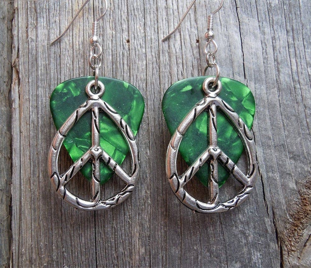 Simply Raevyn - Wholesale Dangle Earrings - Large Oval Peace Sign Charm Guitar Pick Earrings4