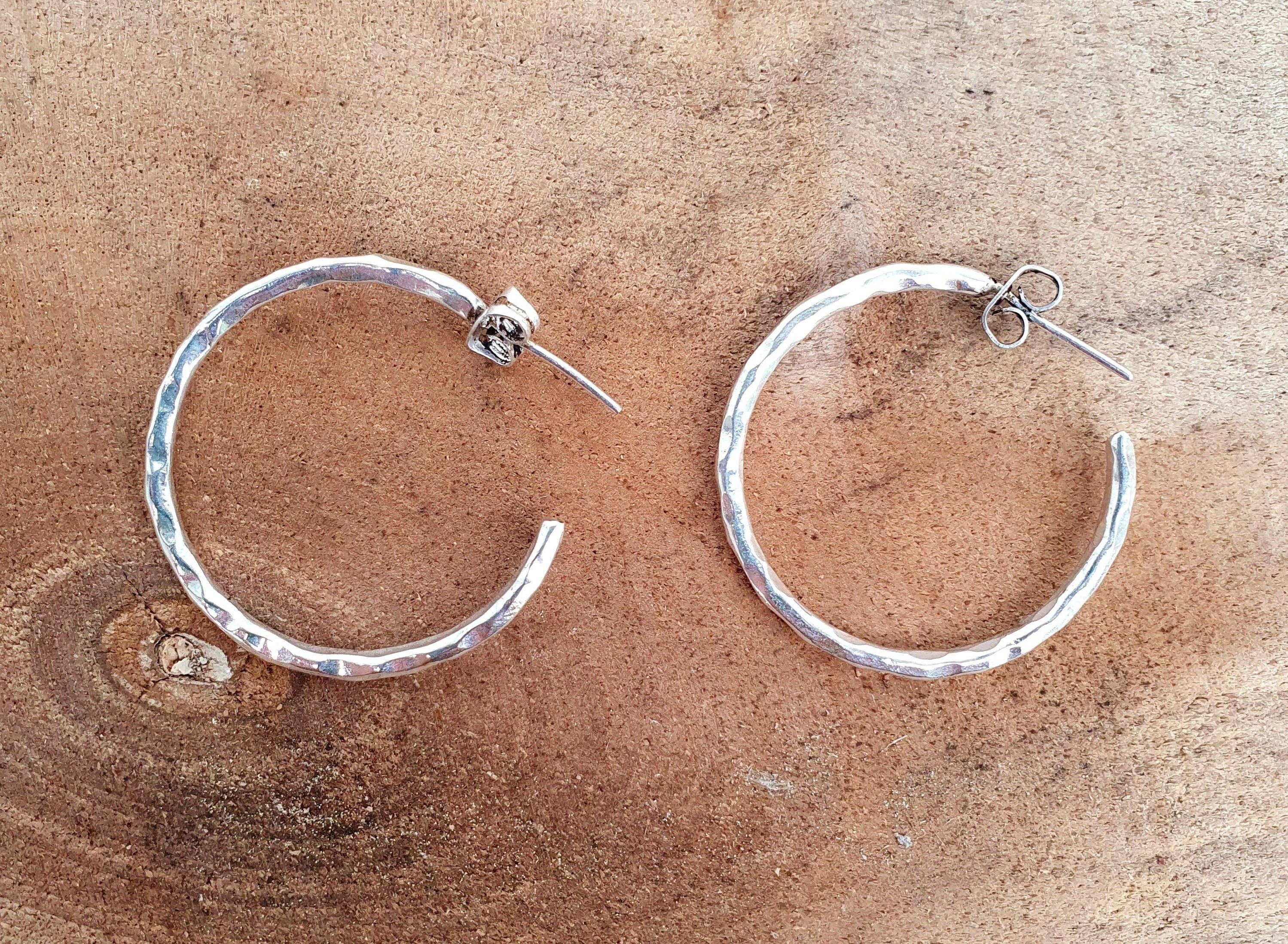 Kaali Boutique - Wholesale Hoop Earrings - Elegant Silver Hoops / Hammered / Silver Hoops / Ethnic Boho Classic XL Bohemian Marriage Bridal Jewelry Hippie Hiphop Festival