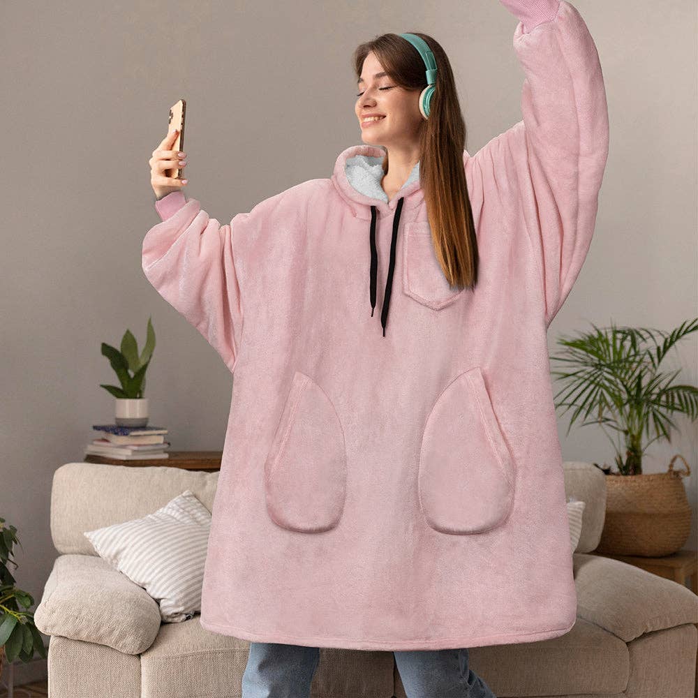 Pavilia - Wholesale Hoodie - Women's - Chest Pocket Sherpa Hoodie Blanket - Patch Pocket (Regular / Long)54