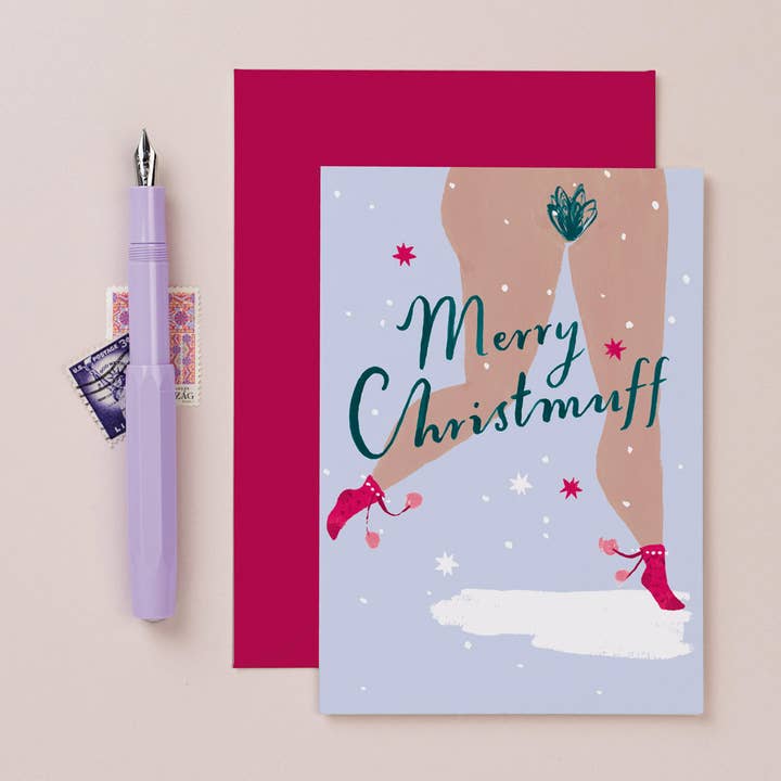 Merry Christmuff Card | Christmas Cards | Funny Rude Card for wholesale by Sister Paper Co.