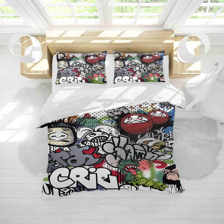 3D Gorilla-Schädel-Graffiti-Cartoon-Bettbezug-Set Bettwäsche-Set Bettdeckenbezug Kissenbezüge SF080 für den Großhandel von Jess Art Decoration