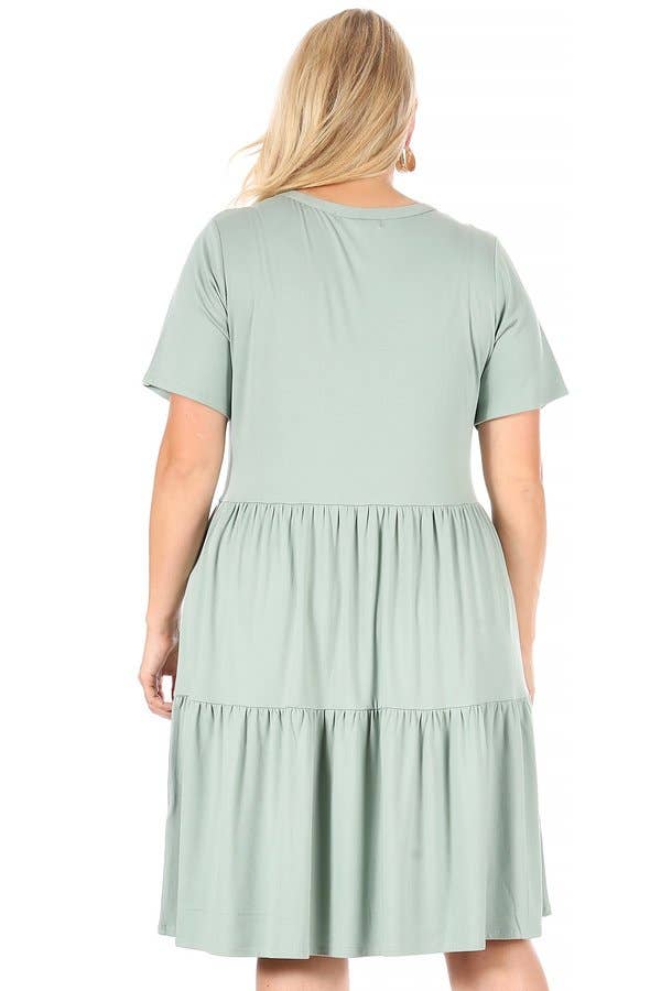 VIBE Apparel Co – wholesale Klänning - Dam – Plus borstad kortärmad baby docka klänning med 2 tier kjol17